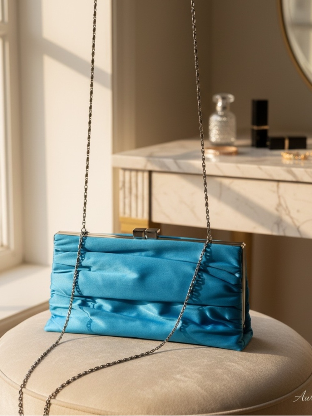 Lulu Townsend Bright Turquoise Satin Folded cross body